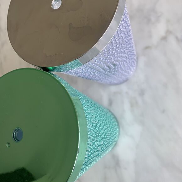 STARBUCKS Frappuccino Crystal Silver Hobnail Bump Green Dot Cold Cup 16Oz Grande - Picture 5 of 7